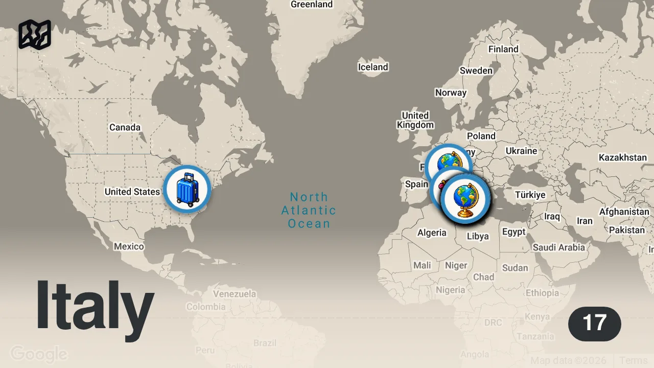 Map of 17 spots from Cibo italiano: migliori piatti di ogni regione! Italian food comida italiana nourriture italien