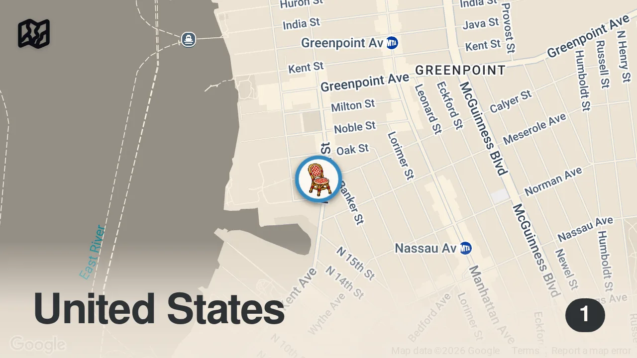 Map of 1 spot from How Brooklyn’s Best Pancakes are Made | Made to Order | Bon Appétit