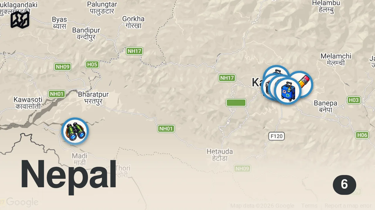 Map of 6 spots from Paying Strangers Business Rent In Kathmandu, Nepal 🇳🇵