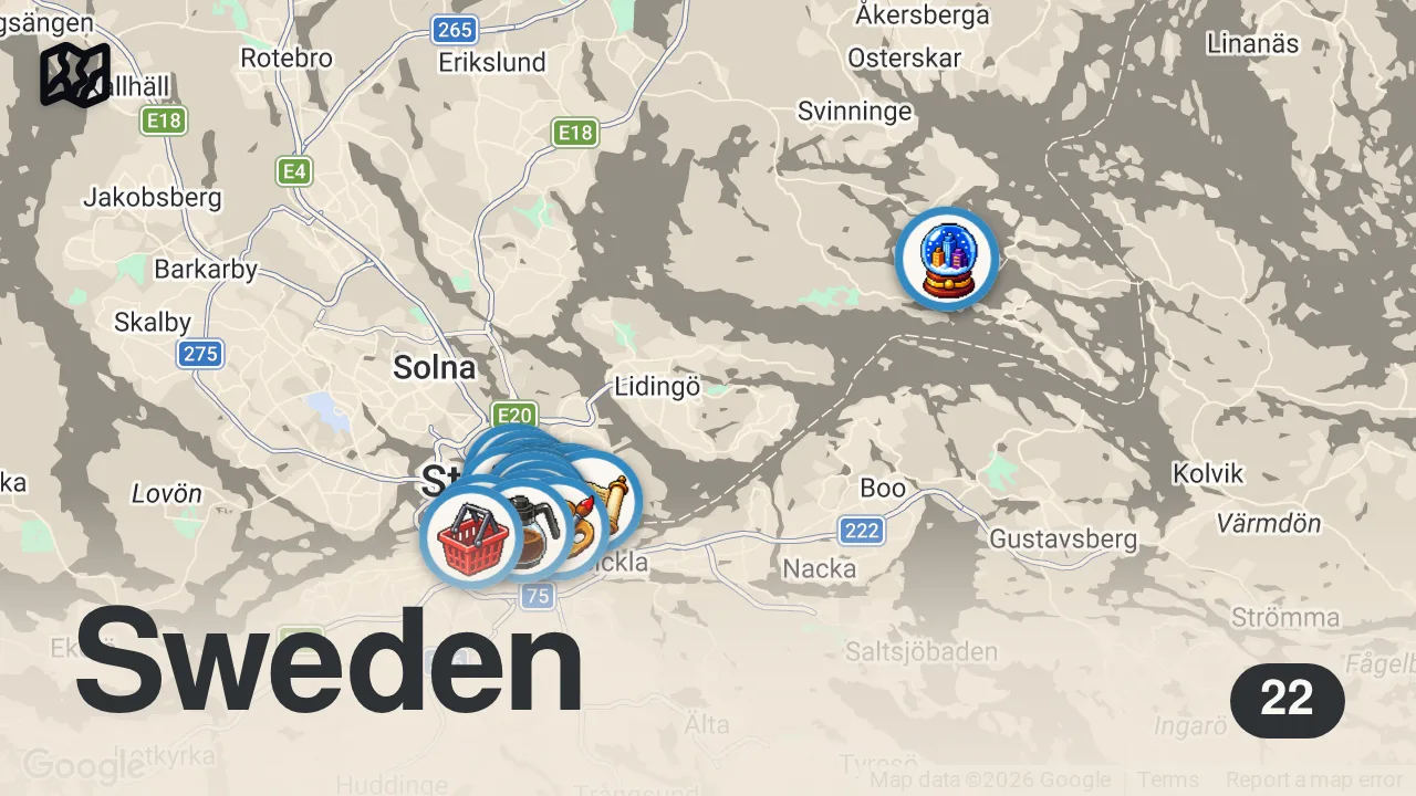 Map of 22 spots from How to Spend 3 Days in STOCKHOLM Sweden 🇸🇪 | Travel Itinerary