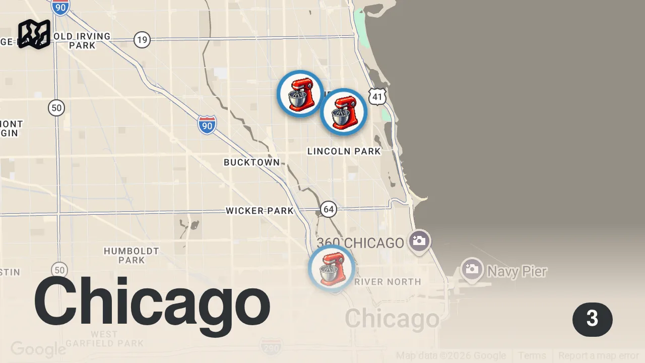 Map of 3 spots from We Tried Chicago's 3 Highest Rated Asian Bakeries So You Don't Have To
