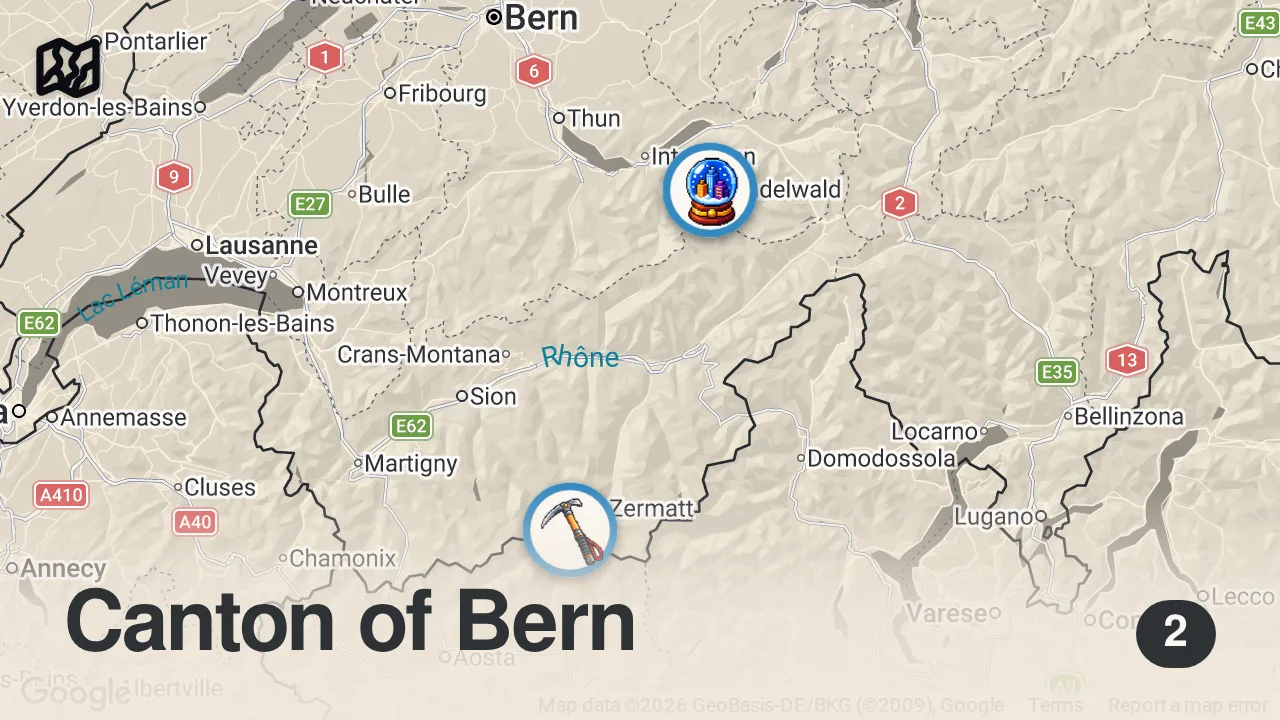 Map of 2 spots from Top 10 Places In The Swiss Alps - 4K Travel Guide