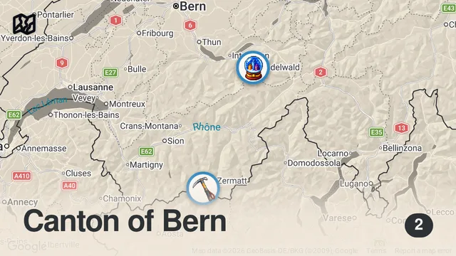 Map of Top 10 Places In The Swiss Alps - 4K Travel Guide