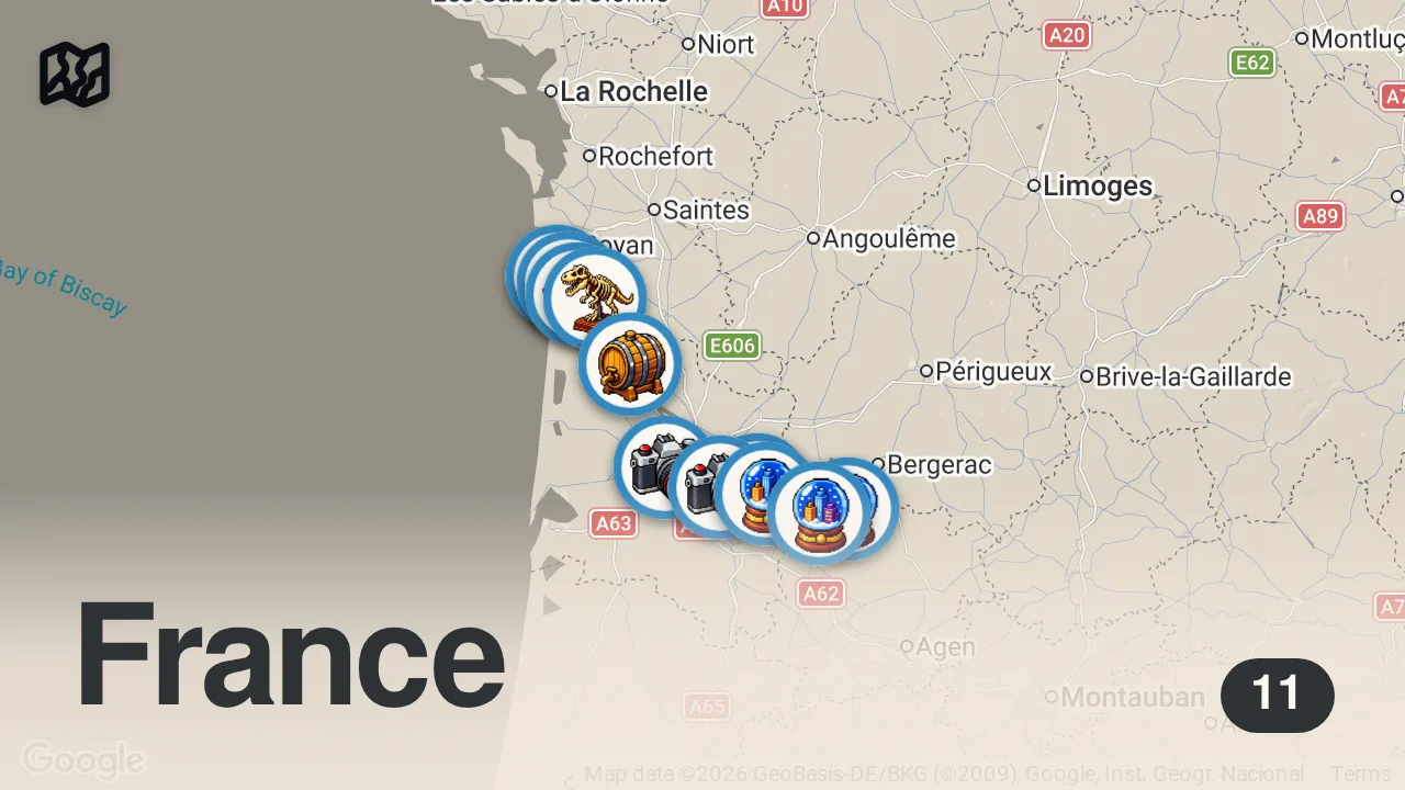 Map of 11 spots from CHEMIN D'AMADOUR | Ce nouveau GR dans le Sud-Ouest (Partie 1)