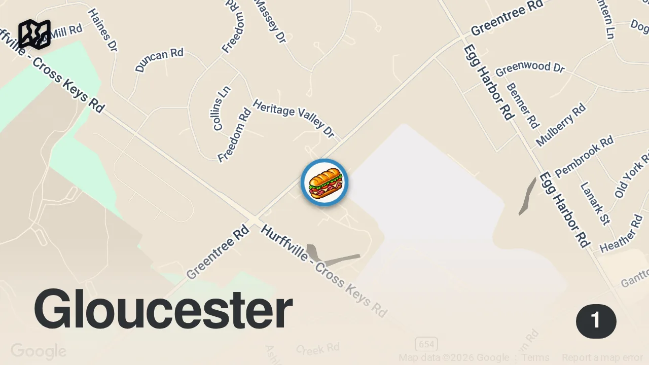 Map of 1 spot from World class sandwiches just outside of Philly.