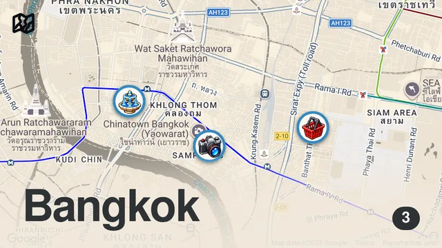Map of 24 Hours in BANGKOK – Insane STREET FOOD! From Pad Thai to Roti & Octopus