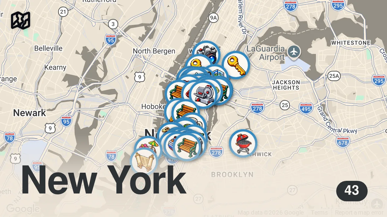 Map of 43 spots from How To See NYC in 3 Days (Without The Stress!)