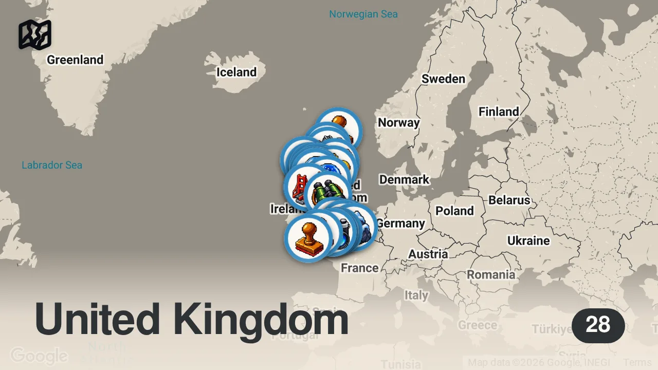 Map of 28 spots from Top 25 Places To Visit in The UK - Travel Guide