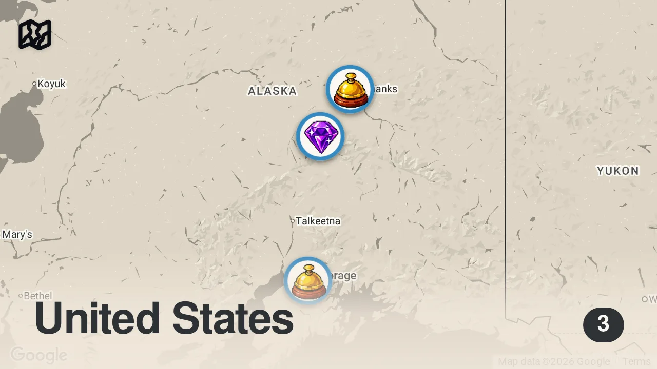 Map of 3 spots from Harbinger of Doom or a Scientific Cover-Up? | The Alaska Triangle | Travel Channel