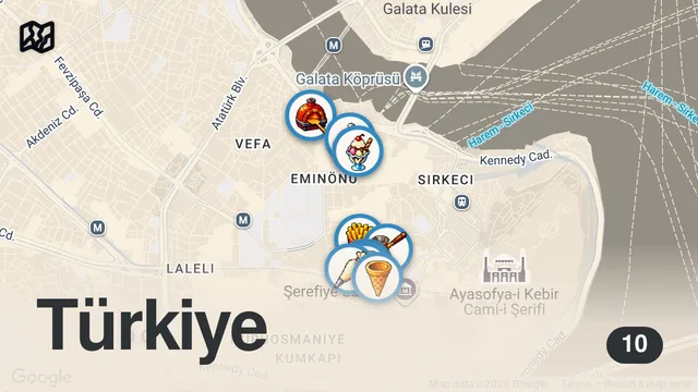 Map of EMİNÖNÜ’NDE BİR GÜNDE NE YENiR!!!