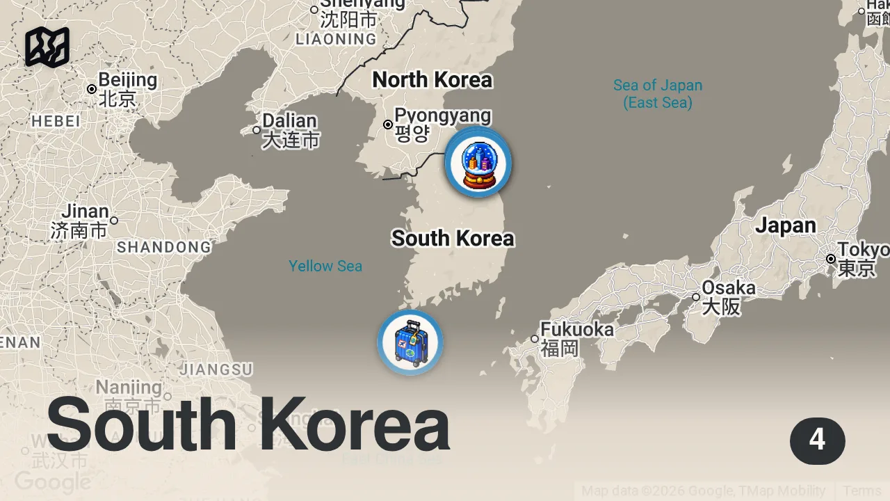 Map of 4 spots from South Korea: Beach Destination?! Yangyang Beach, Korea Travel Vlog