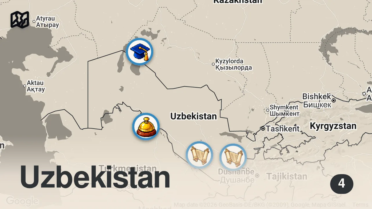 Map of 4 spots from Uzbekistan | Central Asia's Forgotten Gem (Virtual Vacation)
