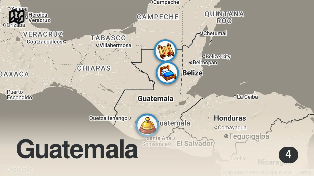 Map of 4 spots from Most UNIQUE Guatemalan Food!! 1000 Year Recipe - Whole Turkey Soup!! 🦃