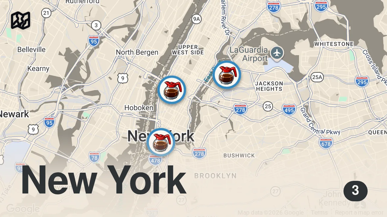 Map of 3 spots from The 3 BEST CLASSIC NYC Diners You Must Visit (Before They're Gone...)