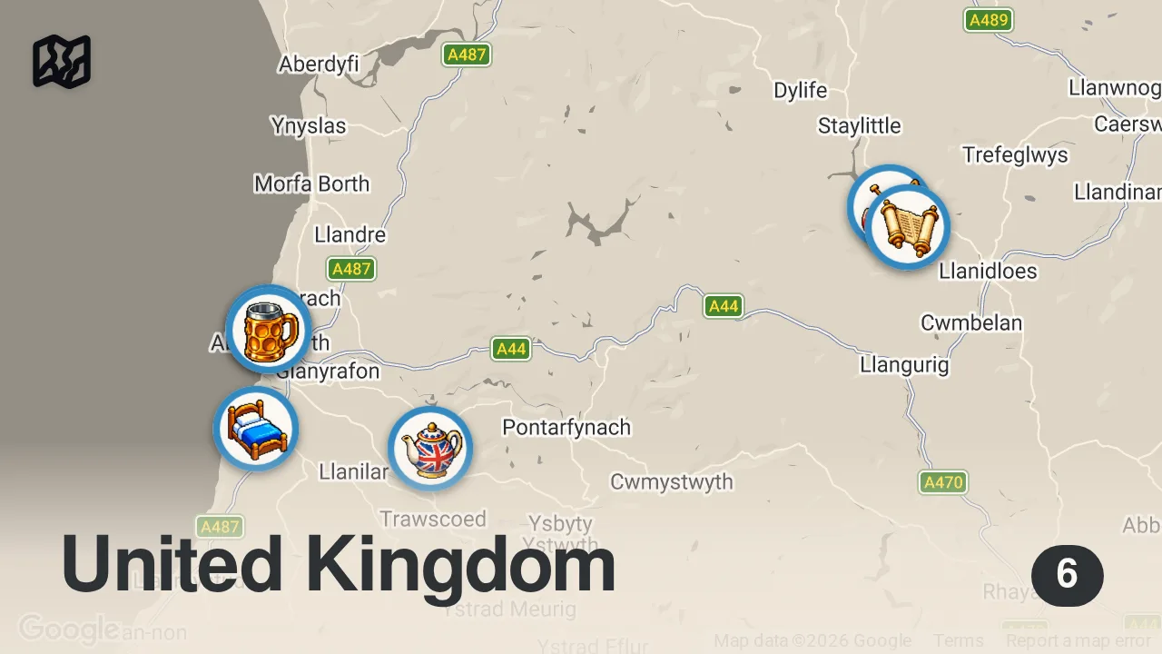 Map of 6 spots from 9 Best Things To Do in Mid Wales: The Ultimate 48 Hour Digital Detox