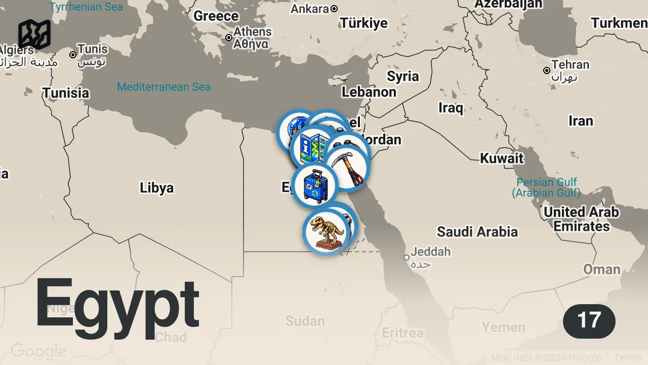Map of 17 spots from The Hidden Face of Egypt