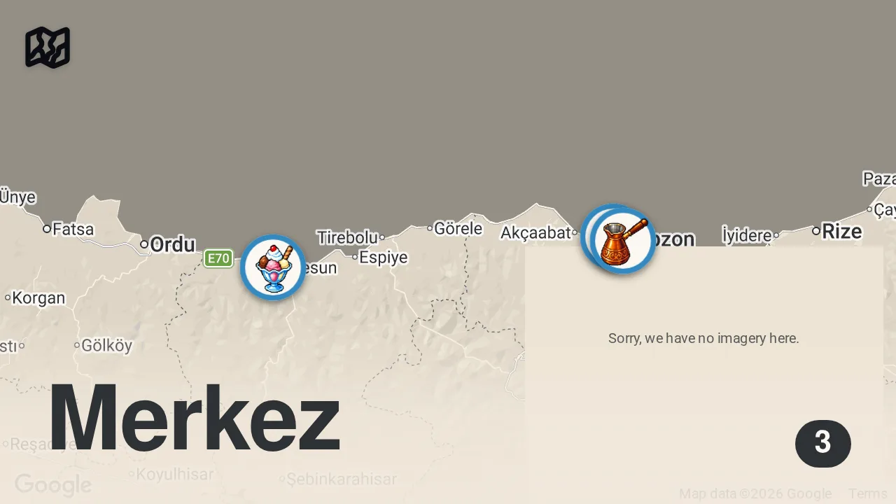Map of 3 spots from Trabzon - Giresun Yolüstü Lezzetleri | Kavurma, Görele Pidesi, Kadayıf - Ayaküstü Lezzetler