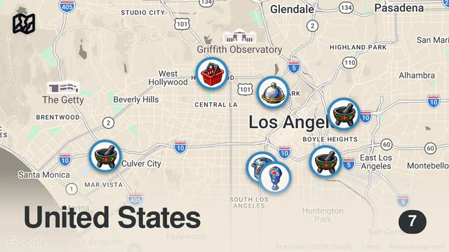 Map of Top 6 BEST STREET TACOS in Los Angeles (HIDDEN GEMS You NEED to Try!) 🌮🔥