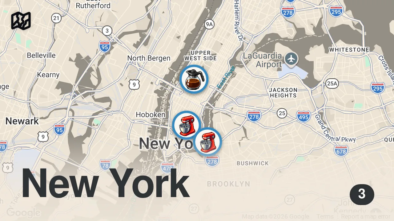 Map of 3 spots from Is this the best chocolate croissant in NYC?! I think it might be!! #nyc #croissant #nycfood