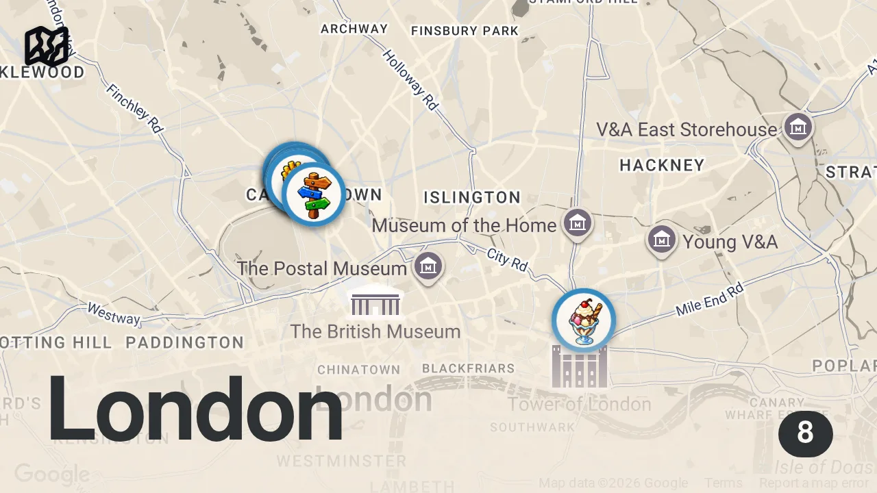 Map of 8 spots from CAMDEN MARKET BEST FOOD GUIDE
