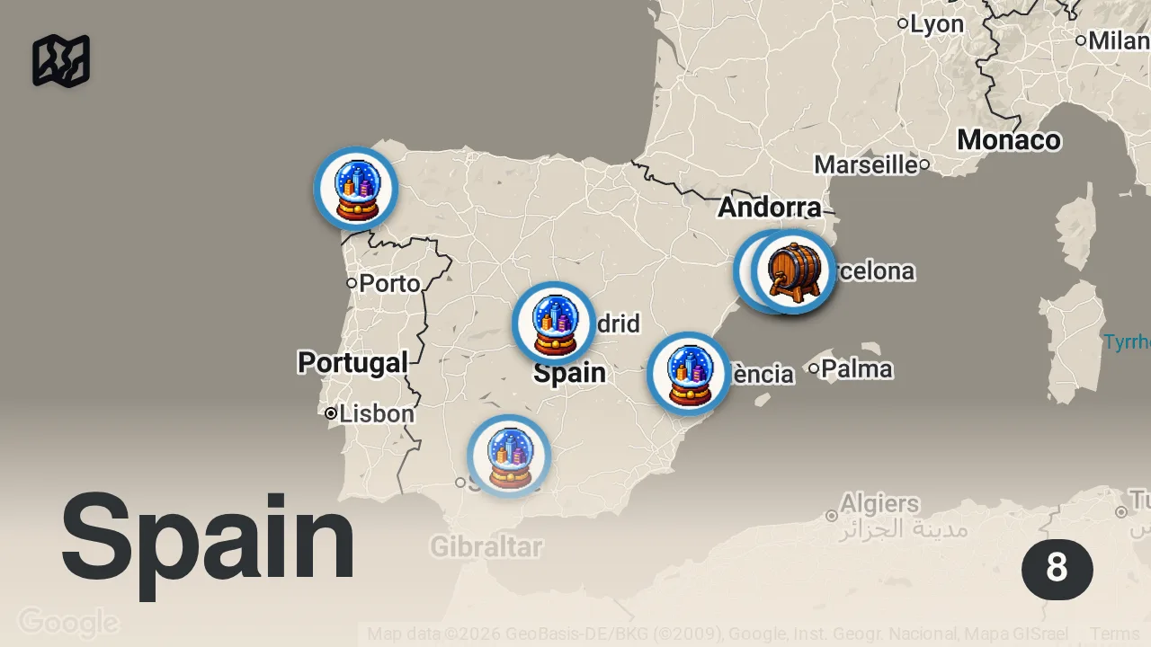 Map of 8 spots from What to Eat in Spain: Must-Try Foods, Drinks & Spanish Food Culture