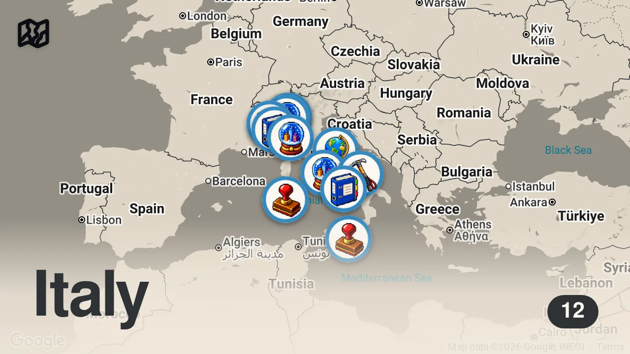 Map of 12 spots from 4 Words Italians Use All the Time in Conversation | Easy Italian 271