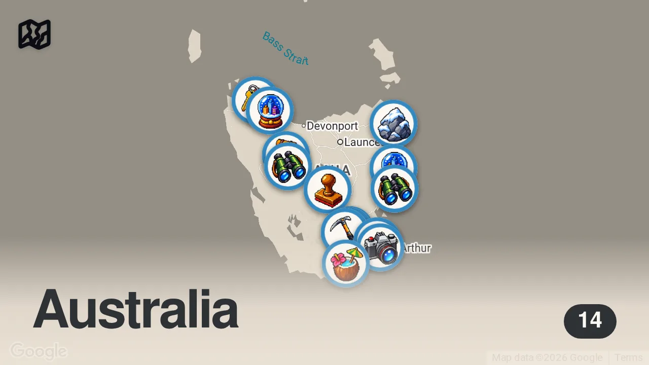 Map of 14 spots from Top 10 Places To Visit in Tasmania - Travel Guide
