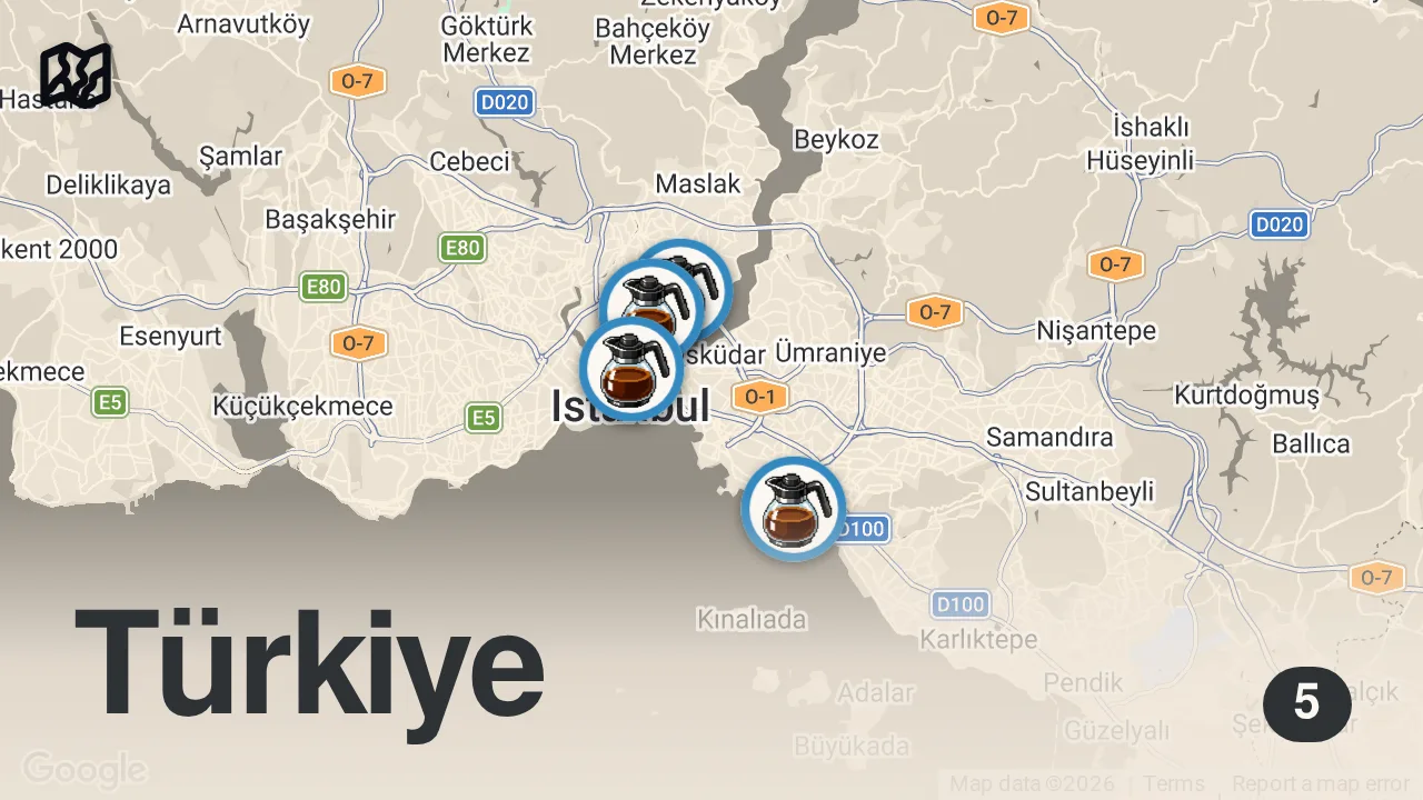 Map of 5 spots from 5 Outstanding Cafés in ISTANBUL – You Have to Visit These Hidden Gems
