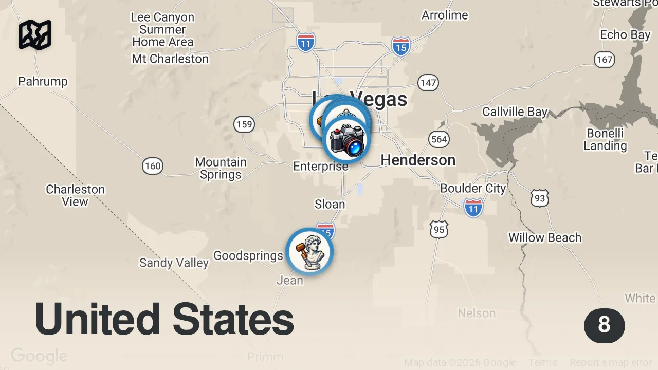 Map of 8 spots from 24 HOURS IN LAS VEGAS (what to do if you don't gamble or party)