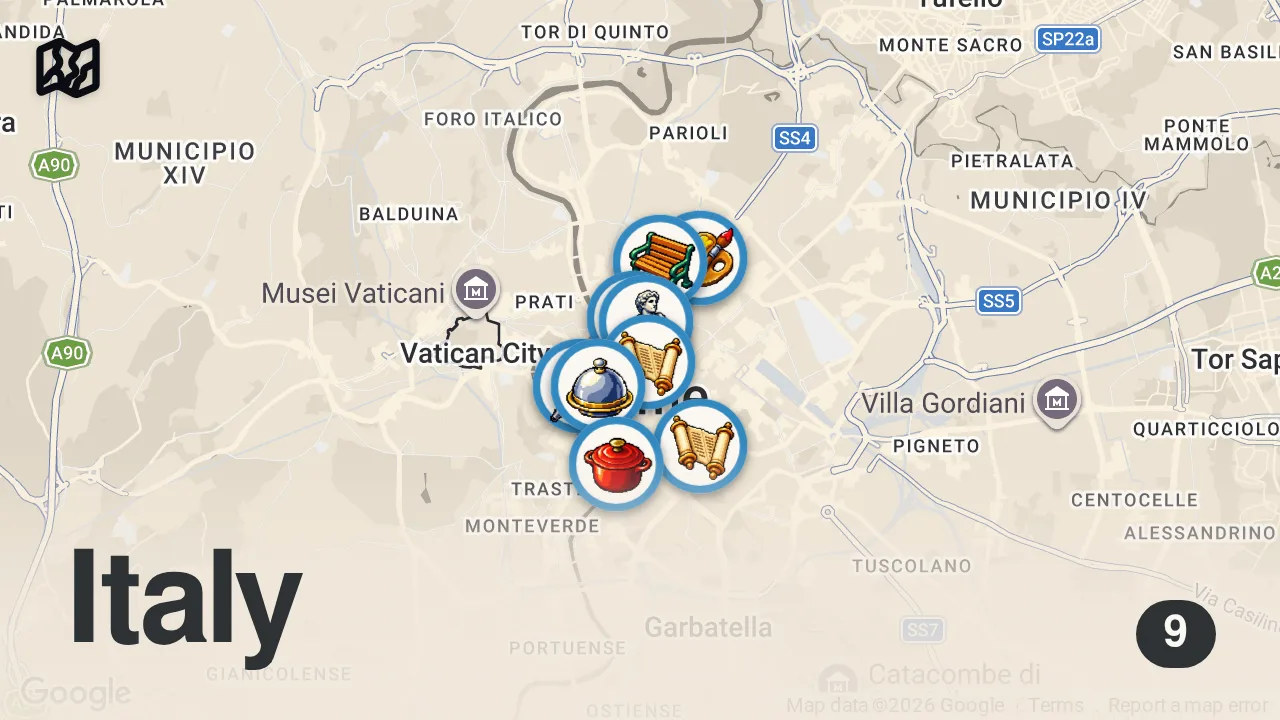 Map of 9 spots from 🇮🇹 9 best things to do in Rome #rome #rometravel #italytravel #italytrip places to visit in Rome