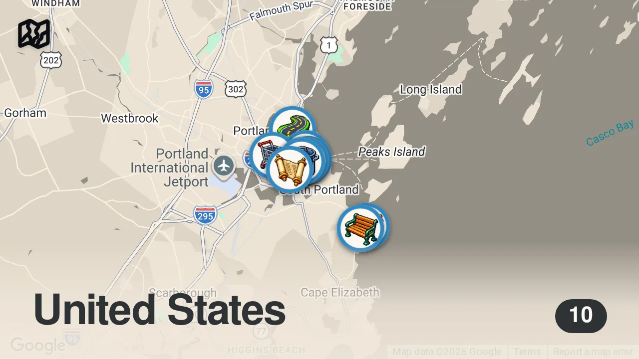 Map of 10 spots from PORTLAND MAINE IN A WEEKEND | What to Do and Where to Eat