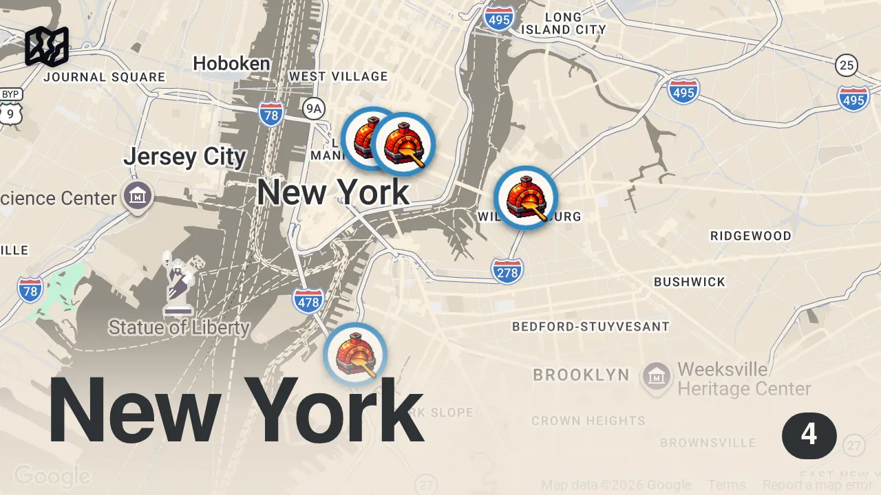 Map of 4 spots from TOP 4 NYC PIZZERIAS?