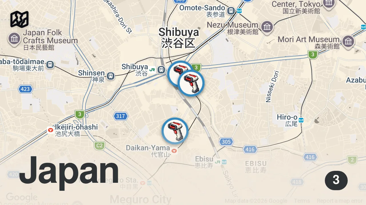 Map of 3 spots from TOP 15 BEST Japanese Convenience Store Foods From Family Mart, 7 Eleven & Lawson! 🇯🇵 Must Try 2025!