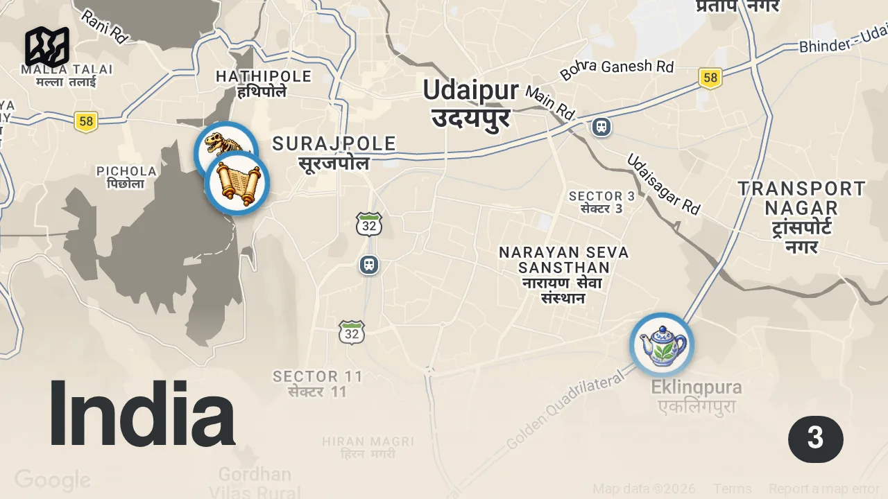 Map of 3 spots from Udaipur | India's Beautiful City of the Lakes