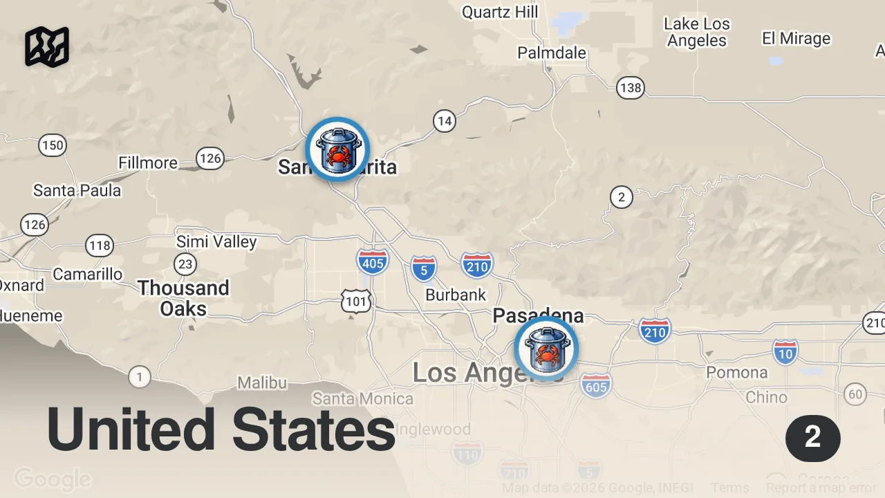 Map of 2 spots from I Tried Blueface's Seafood Restaurant