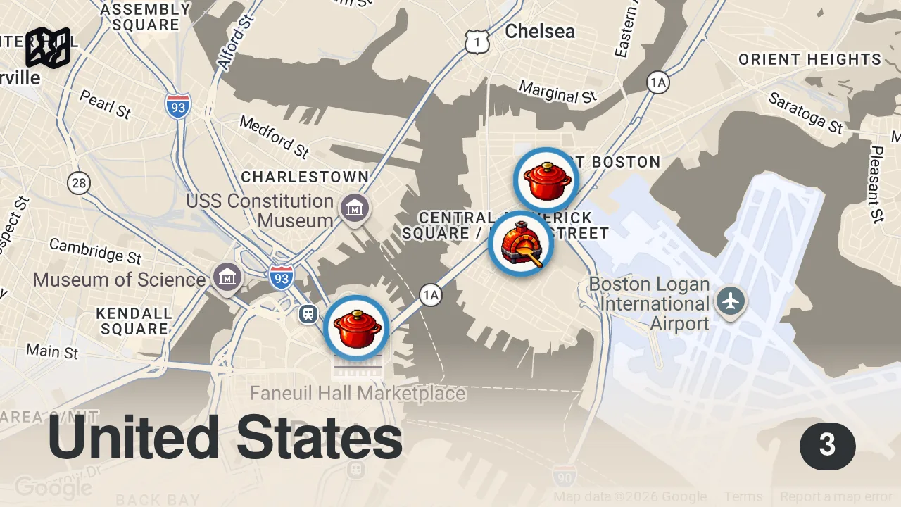 Map of 3 spots from Boston Food Tour - HUGE ITALIAN FOOD + 16” Chicken Parmesan Sub!! | Boston, Massachusetts