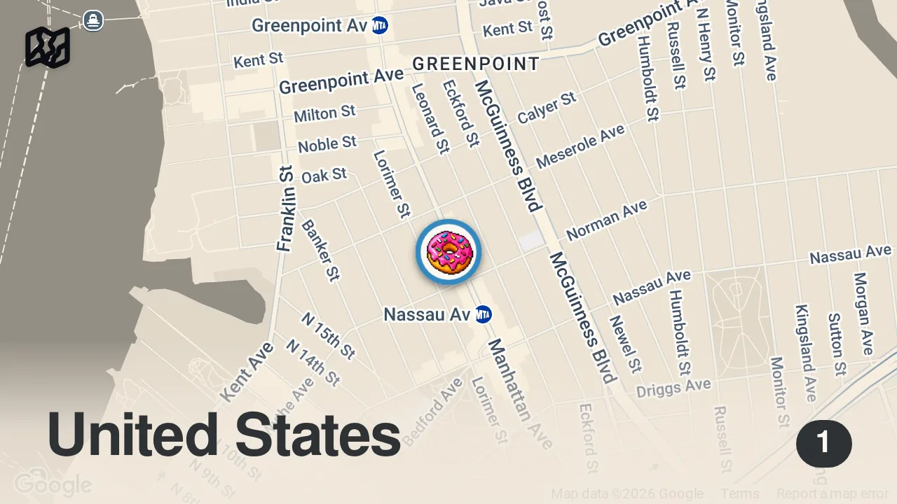 Map of 1 spot from Trying what people say are the best donuts in NYC PT.2 📍Peter Pan, Brooklyn #donuts #food #nyc