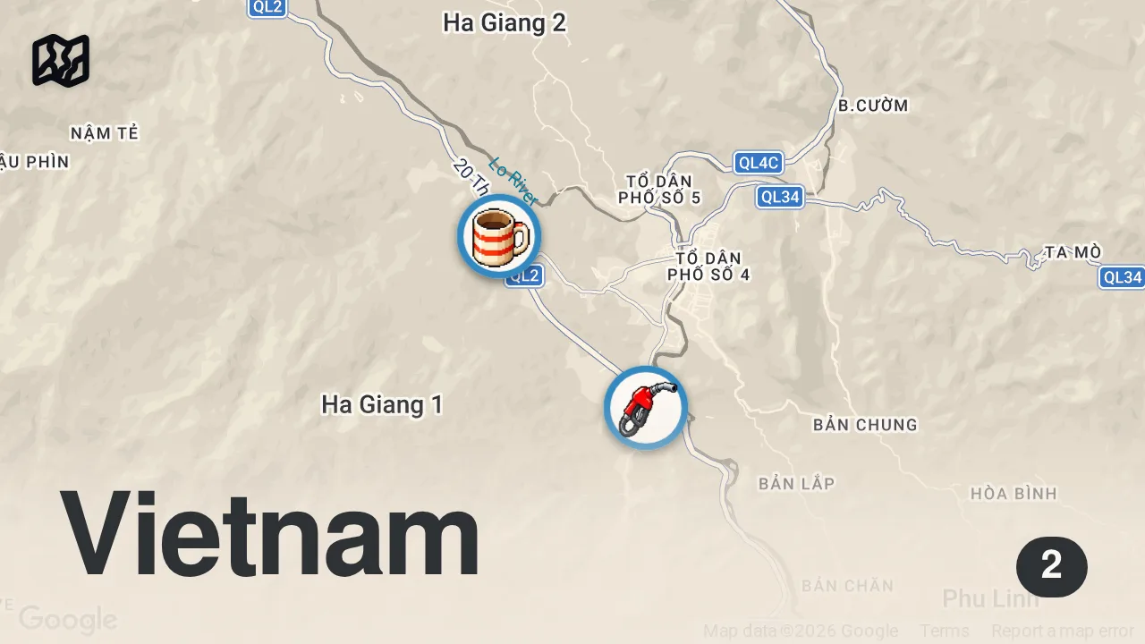 Map of 2 spots from Unique WHOLE DUCK Barbecue!! 🇻🇳 Vietnamese Food in Rural Village, Ha Giang!!