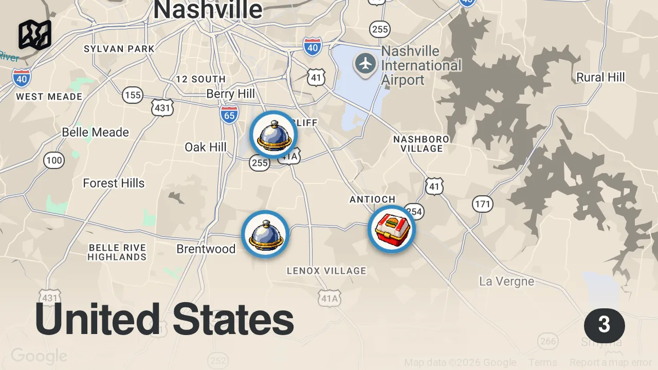 Map of 3 spots from Eating Southern FAST FOOD Restaurants For 24 Hours...Part 2