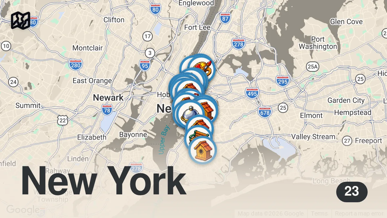 Map of 23 spots from Eating our way through New York | A Cinematic Walking Food Tour