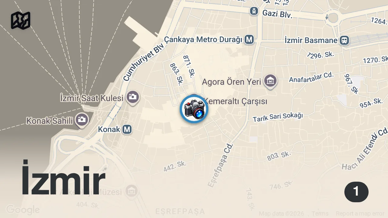 Map of 1 spot from YIL 2021 11 LİRAYA YEMEK BULDUM! | İZMİR KEMERALTI TURU