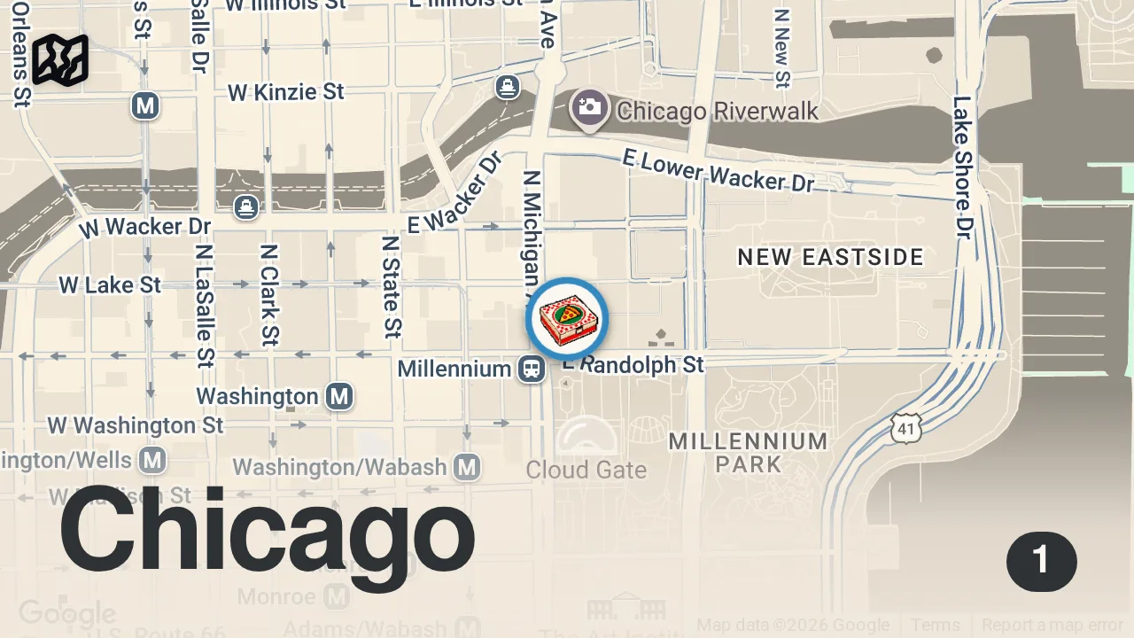 Map of 1 spot from Finding EVERY Style of Pizza: Chicago Stuffed Pizza
