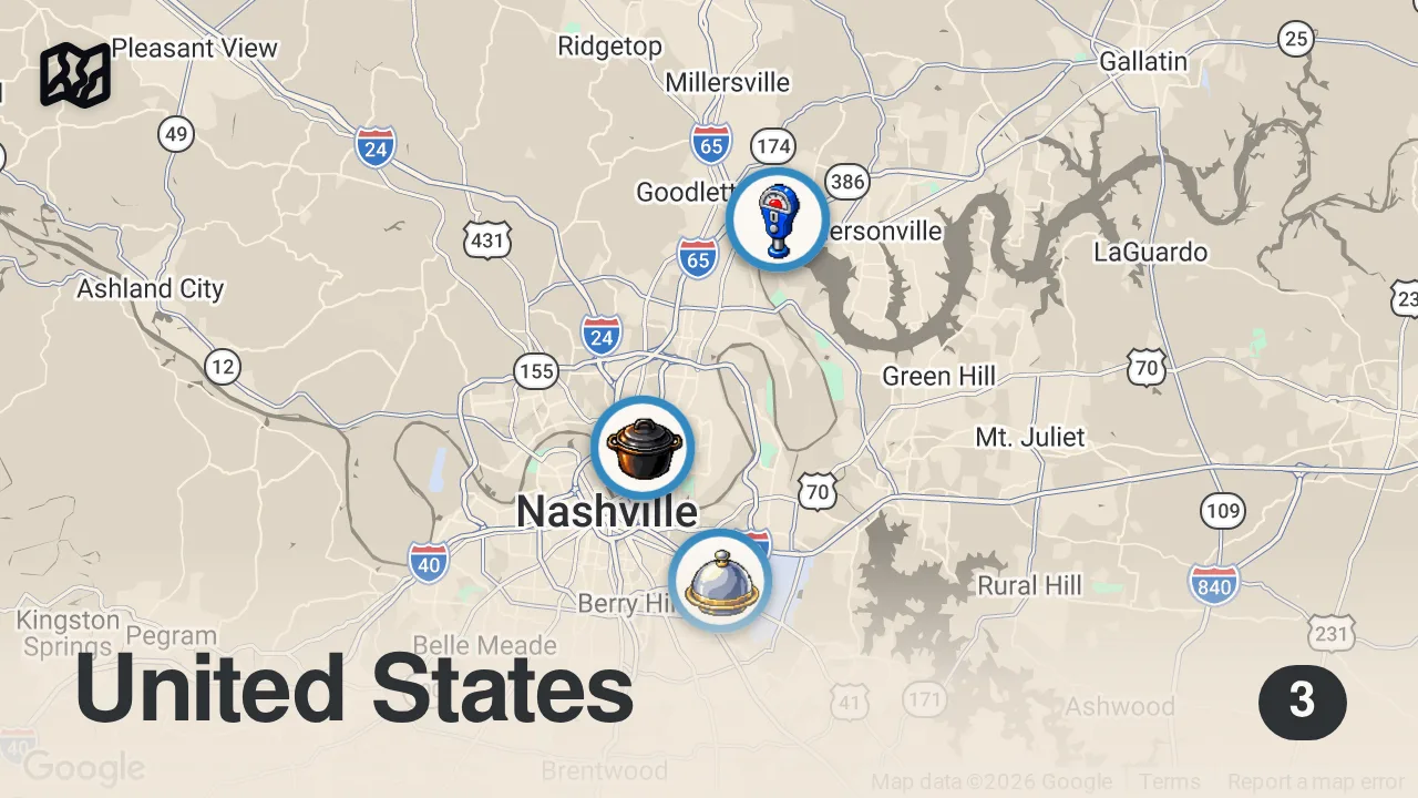 Map of 3 spots from Eating at SKETCHY Restaurants For 24 Hours...