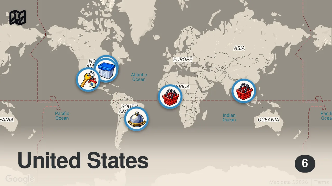 Map of 6 spots from Hottest Locations | Anthony Bourdain: No Reservations | Travel Channel