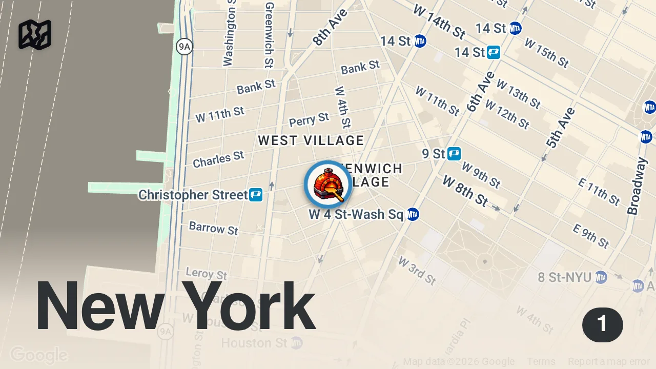Map of 1 spot from Why a Pizzeria Is Making NYC’s Most Popular Chicken Sandwich — Most-Ordered