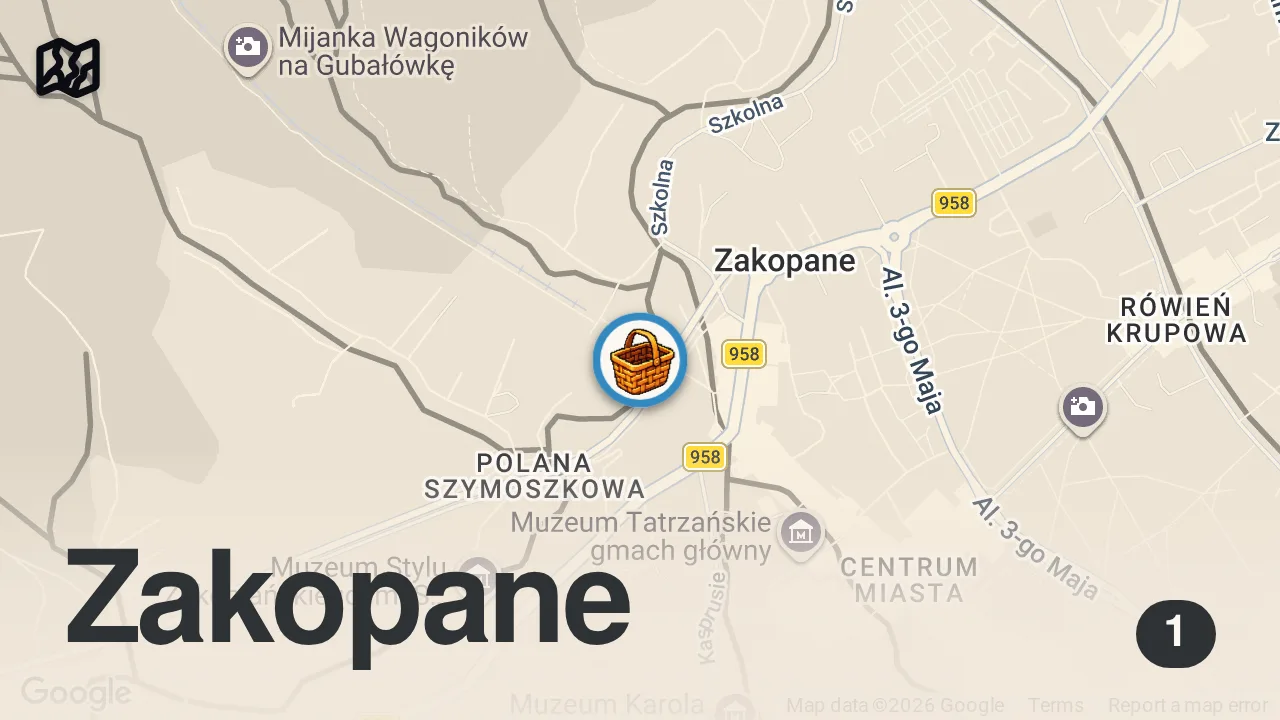Map of 1 spot from زاكوباني بولندا مدينة الطبيعة الساحرة #trending #سياحة #shorts #بولندا #زاكوباني #اكسبلور #fun #ترند