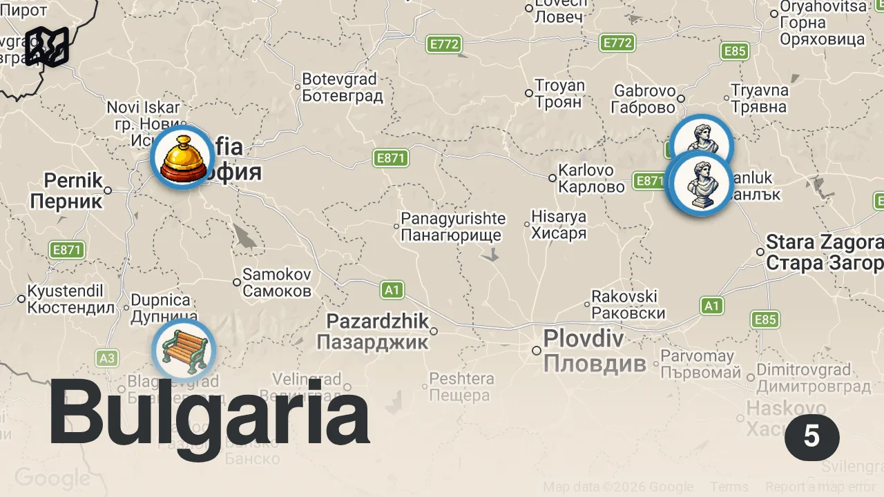 Map of 5 spots from Bulgaria's Dark Past - Bizarre Communism Monument - Buzludzha 🇧🇬