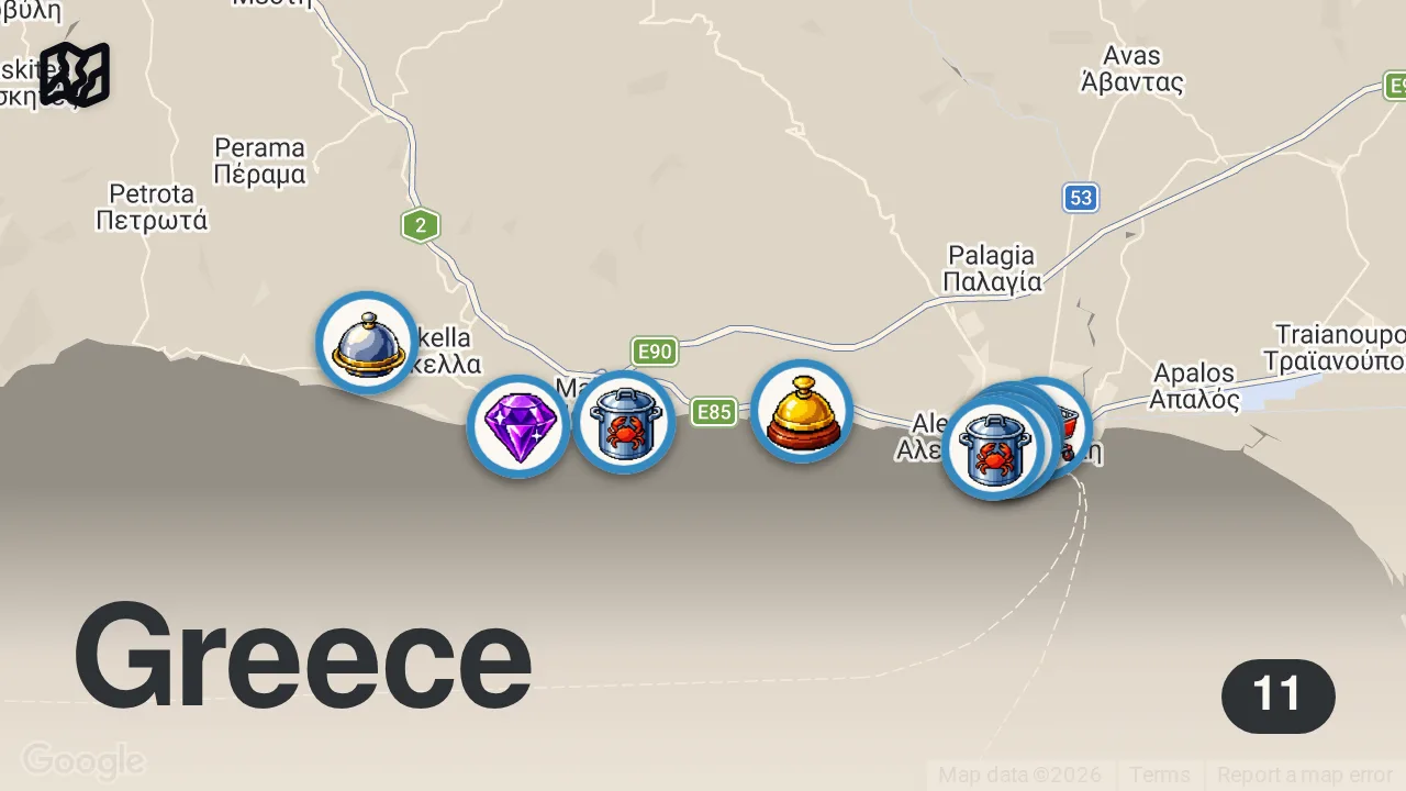 Map of 11 spots from ALEXANDROUPOLIS LEZZETLERİ (Kapsamlı Dedeağaç seyahat rehberi) #VLOG 11 - Ayaküstü Lezzetler