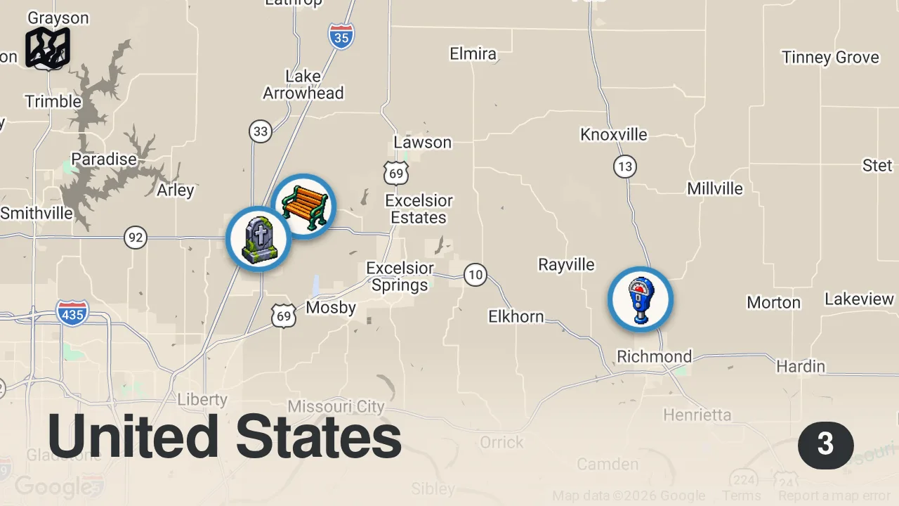 Map of 3 spots from Campfire Cooking & Outlaw Lore | Bizarre Foods With Andrew Zimmern | Travel Channel