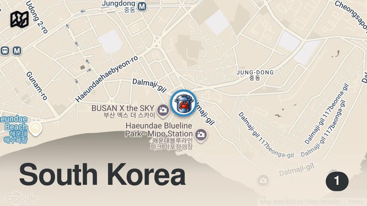 Map of 1 spot from The Prettiest $55 Seafood Platter in Busan! 🦀✨